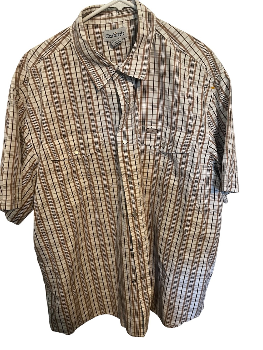 Vintage Carhartt Short Sleeve Mother Of Pearl Snap Front Shirt Men’s XL